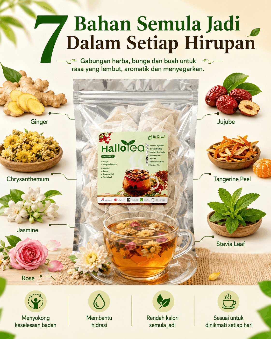 Hallo Ginger Flower Wellness Tea angle 2